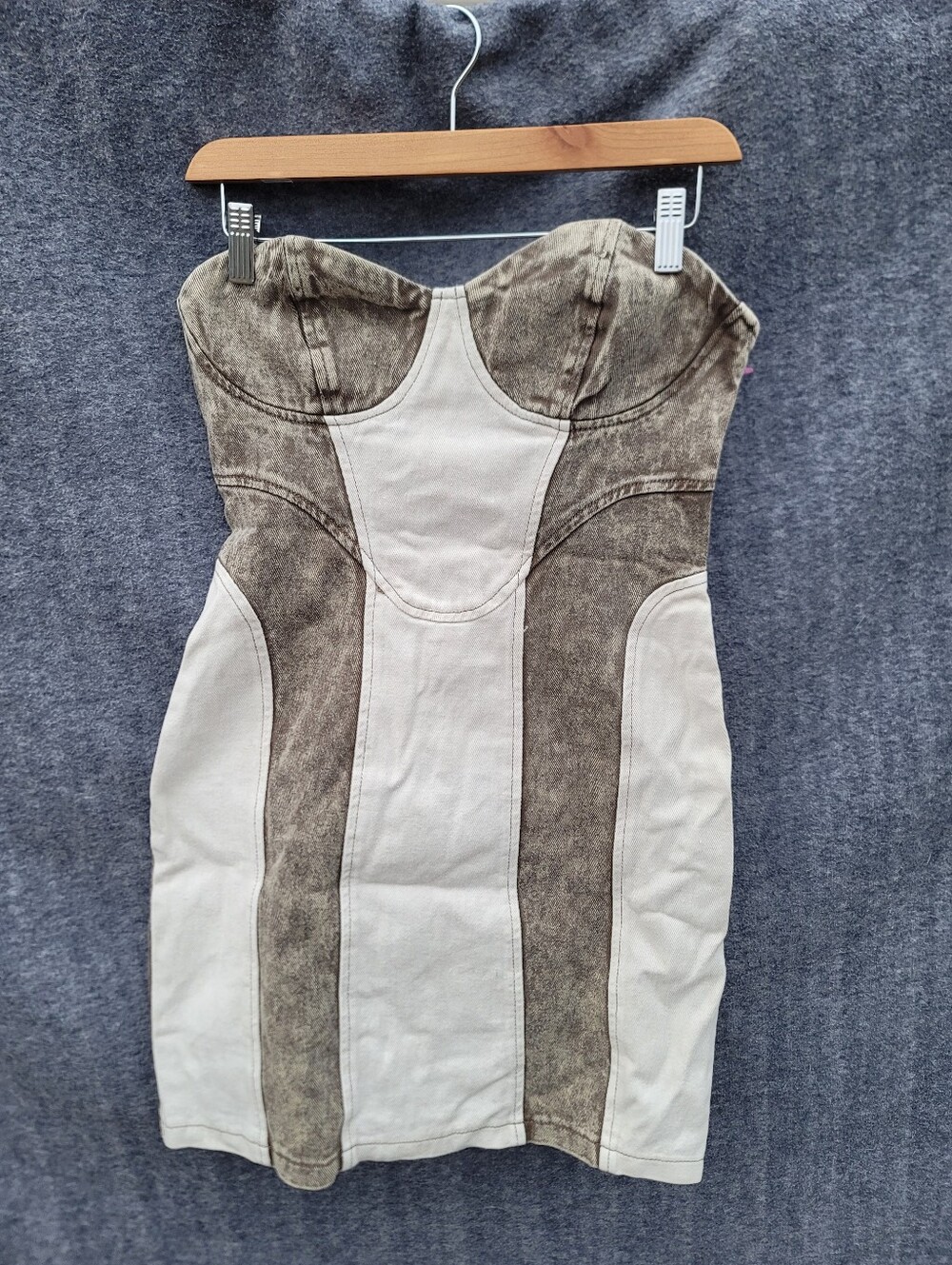 Pretty Little Thing Two Tone Denim Corset Mini Dress Patchwork Y2K Baddie Sz 6